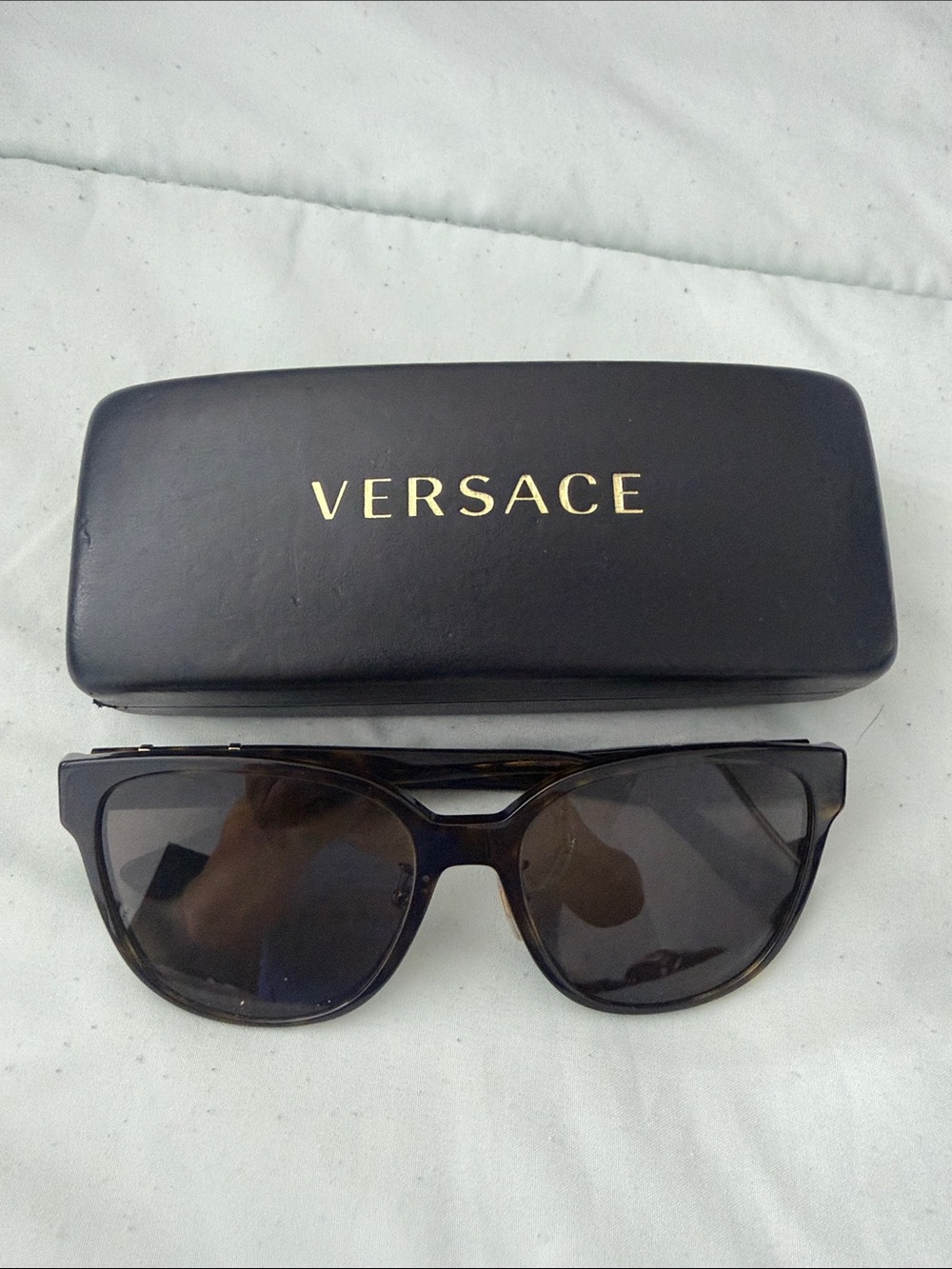 Versace  Dark Brown Tortoiseshell Sunglasses with Gold Logo Case